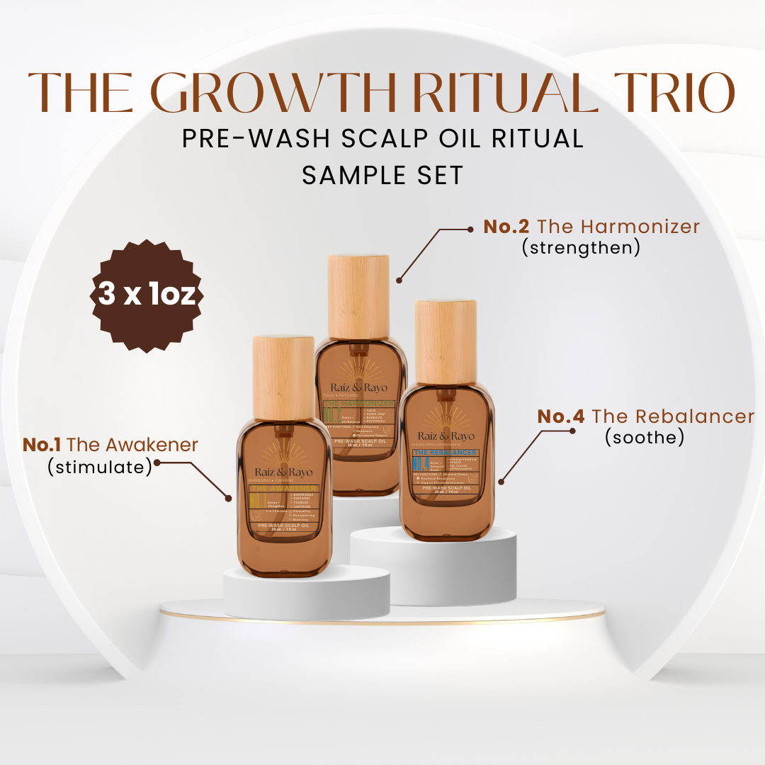 Raíz & Rayo "The Growth Ritual Trio" Sample-Set | Organic Pre-Wash Scalp Oil Set | 30ml/1oz Raiz & Rayo