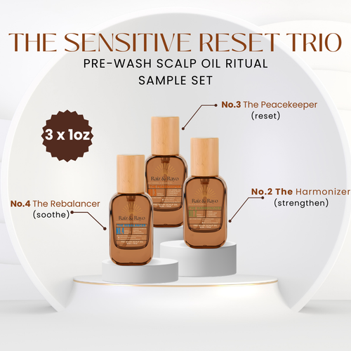 Cargar la imagen 1 en la vista de la galería. Raíz & Rayo "The Sensitive Reset Trio" Sample-Set | Organic Pre-Wash Scalp Oil Set | 30ml/1oz Raiz & Rayo