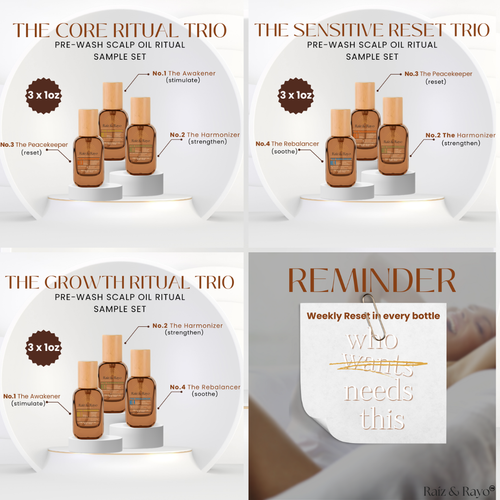 Cargar la imagen 1 en la vista de la galería. Raíz & Rayo Trio Sample-Set | Organic Pre-Wash Scalp Oil Set | 30ml/1oz Raiz & Rayo