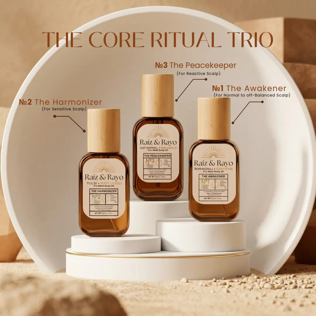 Raíz & Rayo Trio Sample/travel-Set collection | Organic Pre-Wash Scalp Oil Set | 30ml/1oz Raiz & Rayo