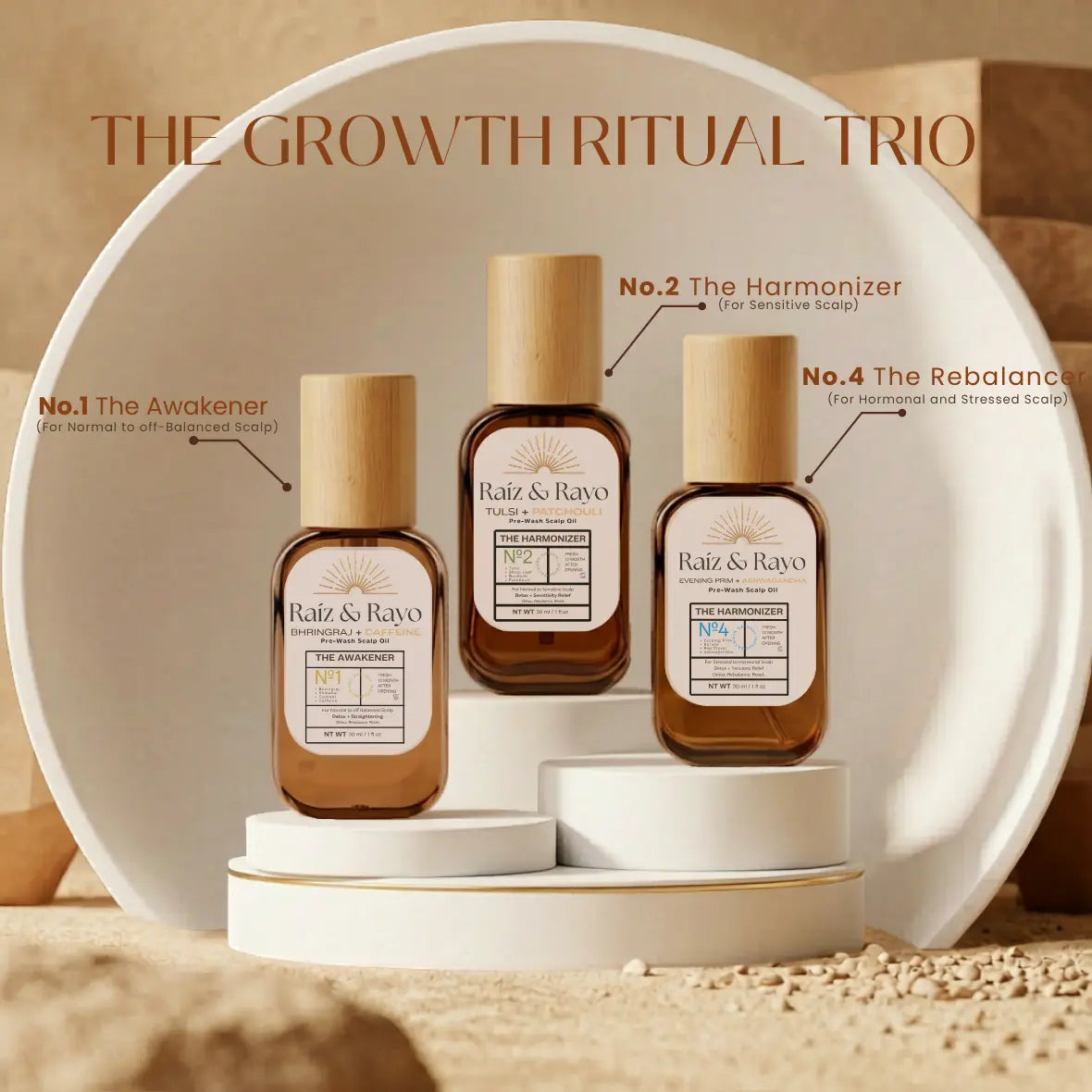 Raíz & Rayo Trio Sample/travel-Set collection | Organic Pre-Wash Scalp Oil Set | 30ml/1oz Raiz & Rayo